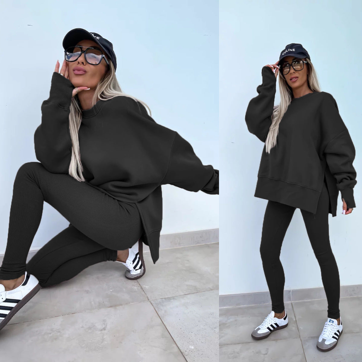 Spring women's tight trousers loose sweatshirt two-piece suit