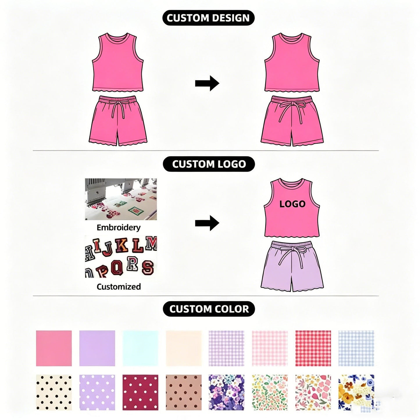 Custom Text Logo Girls' Sleeveless Top and Skirt Two-Piece Set