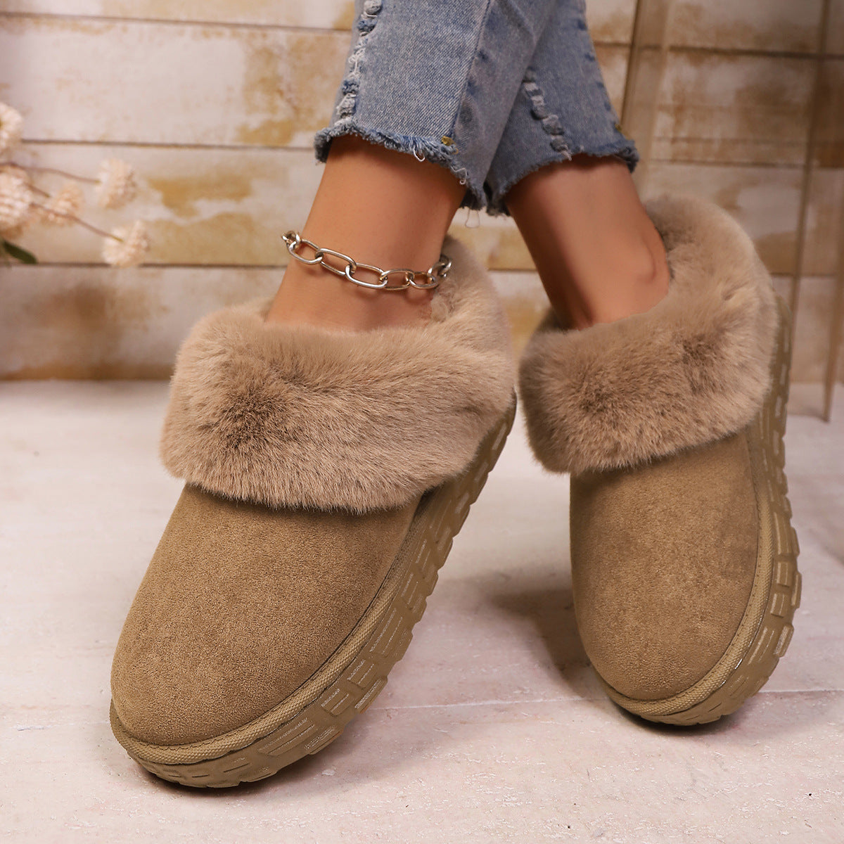 Warm Cotton Shoes with Fur-lined Snow Boots