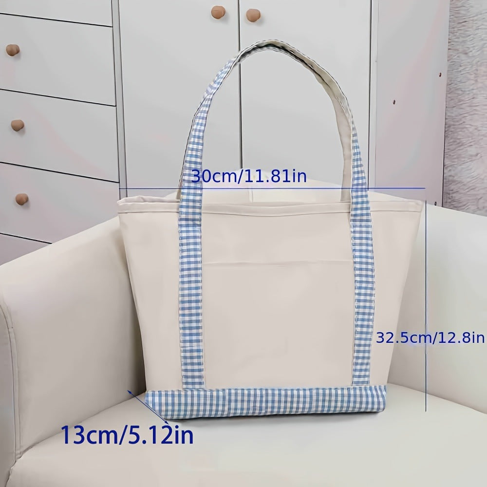 Custom Name Gingham Trimmed Tote