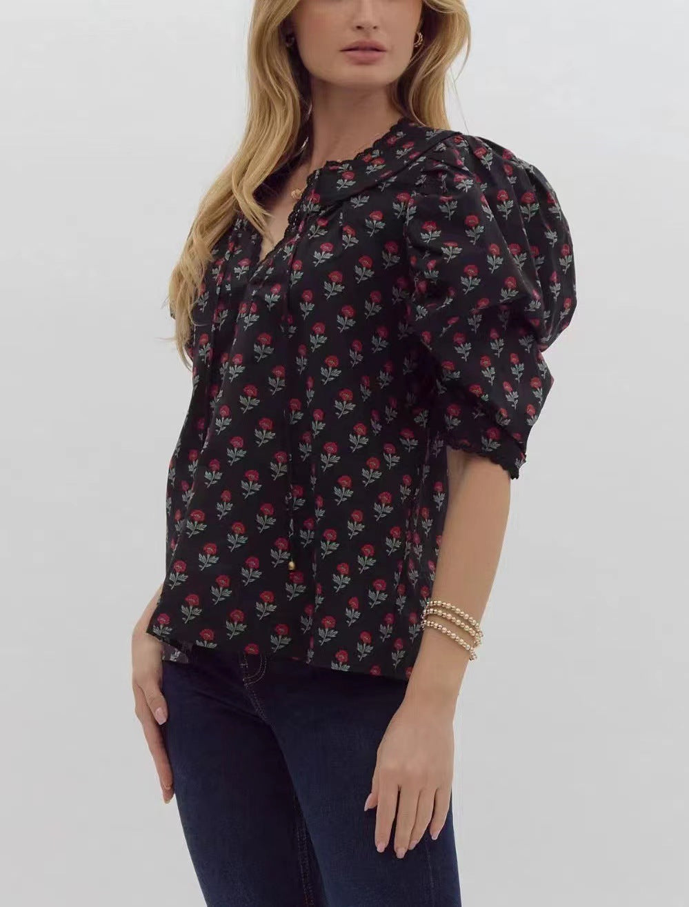 Lace-up Printed Blouse
