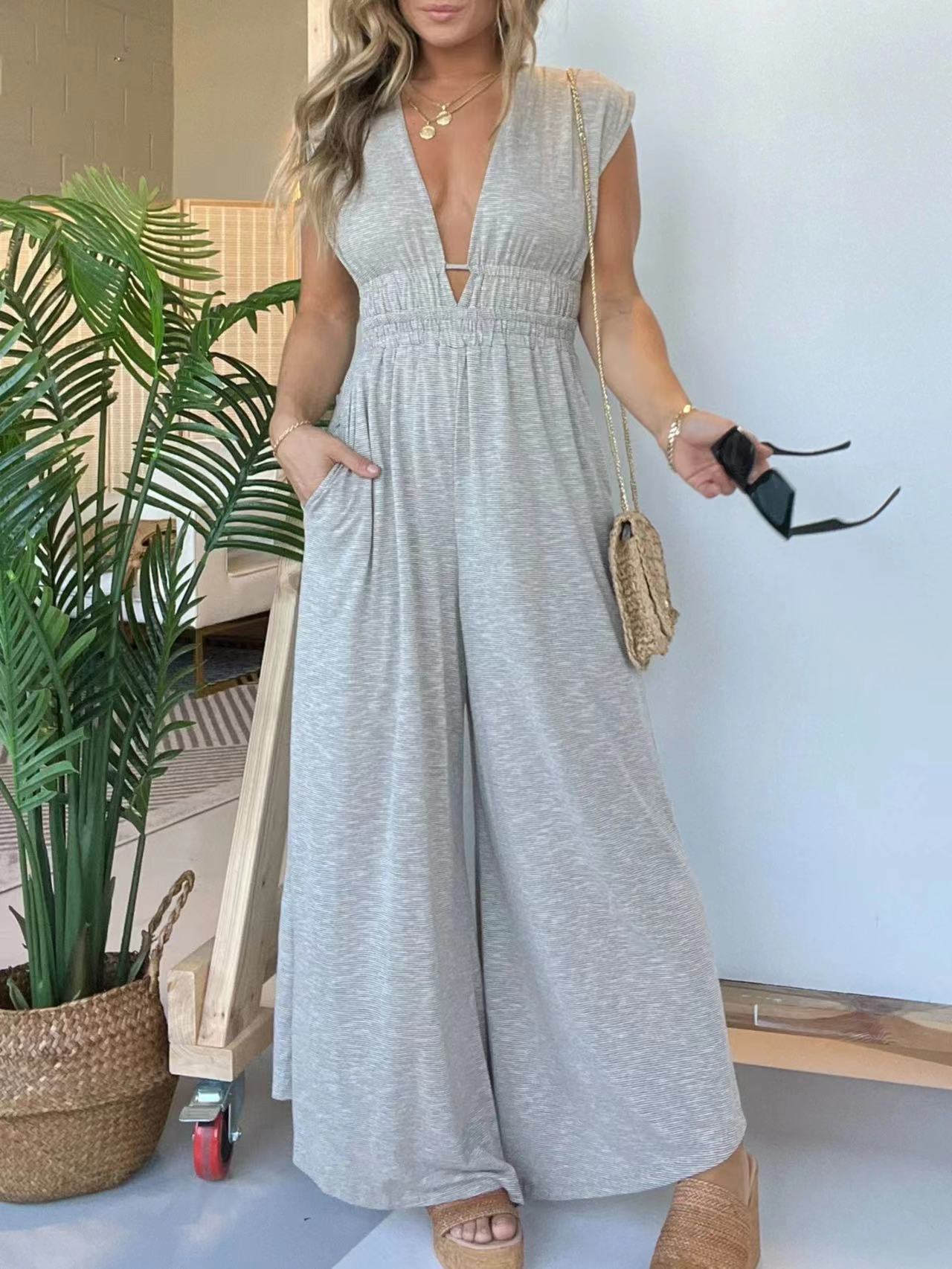 V Neck Sleeveless Jumpsuit