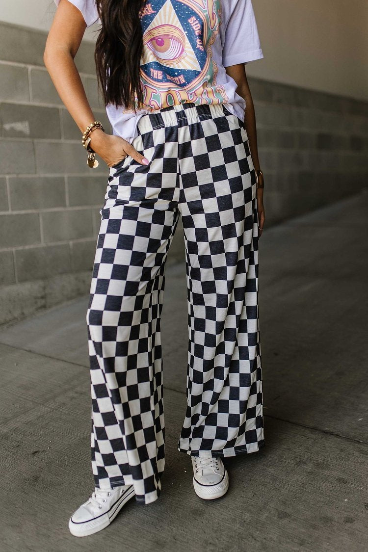 Checkerboard Print Casual Pants