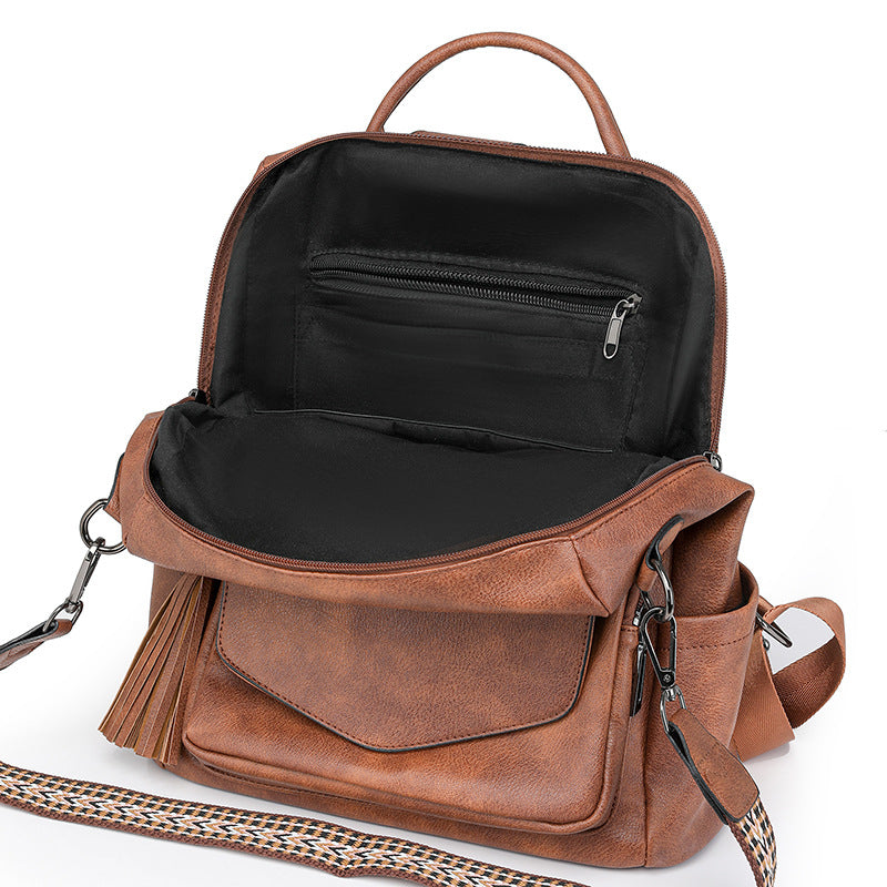 Two-Tone Tassel Backpack