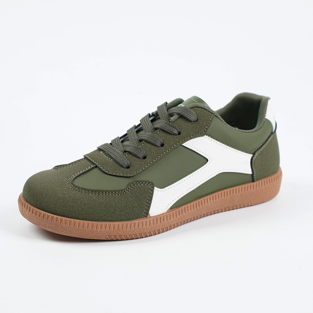 PU Leather Stitched Color Block Casual Lace-Up Sneakers