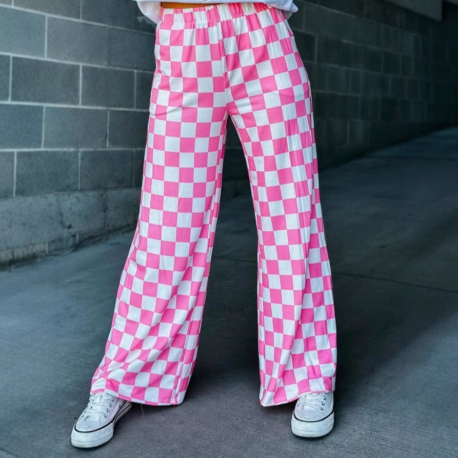 Checkerboard Print Casual Pants
