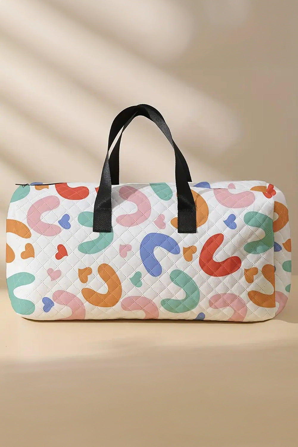 Flower Print Quilted Large Duffel Bag