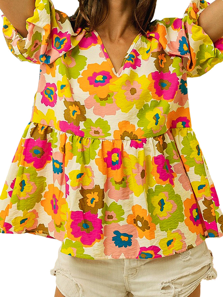 Thin Casual Versatile Color Blocked Chiffon Shirt