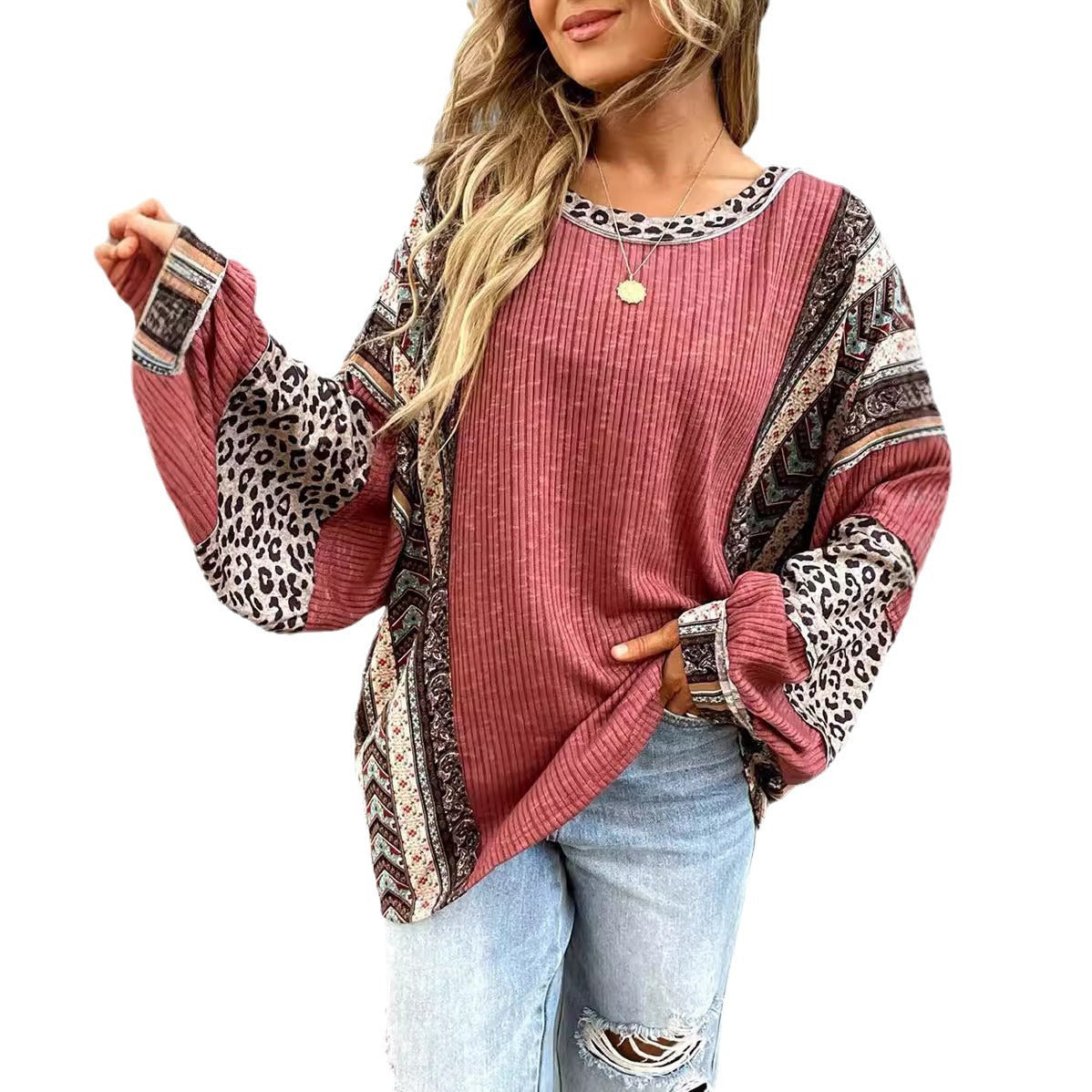 Round Neck Hooded Loose Sweatshirt