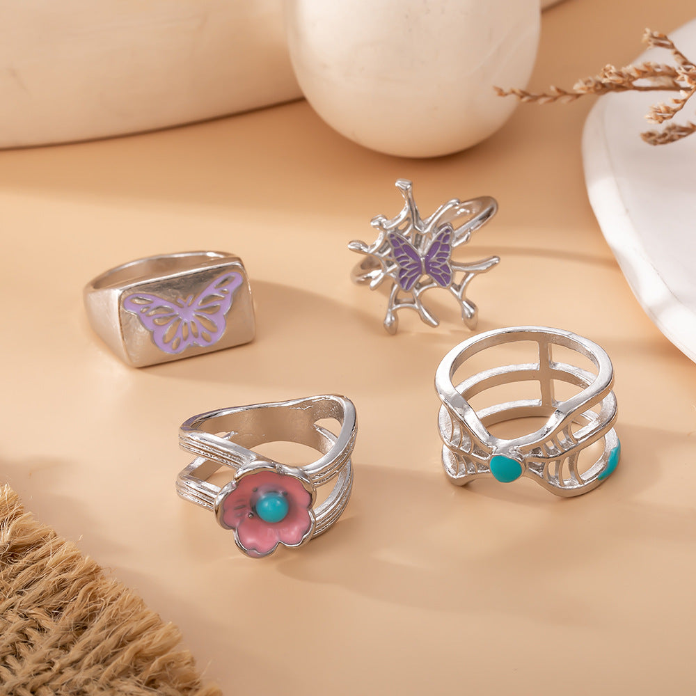 Ring Vintage Spider Web Flower Butterfly Ring
