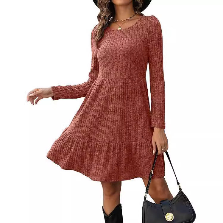Women's striped round neck knitted sweater dress