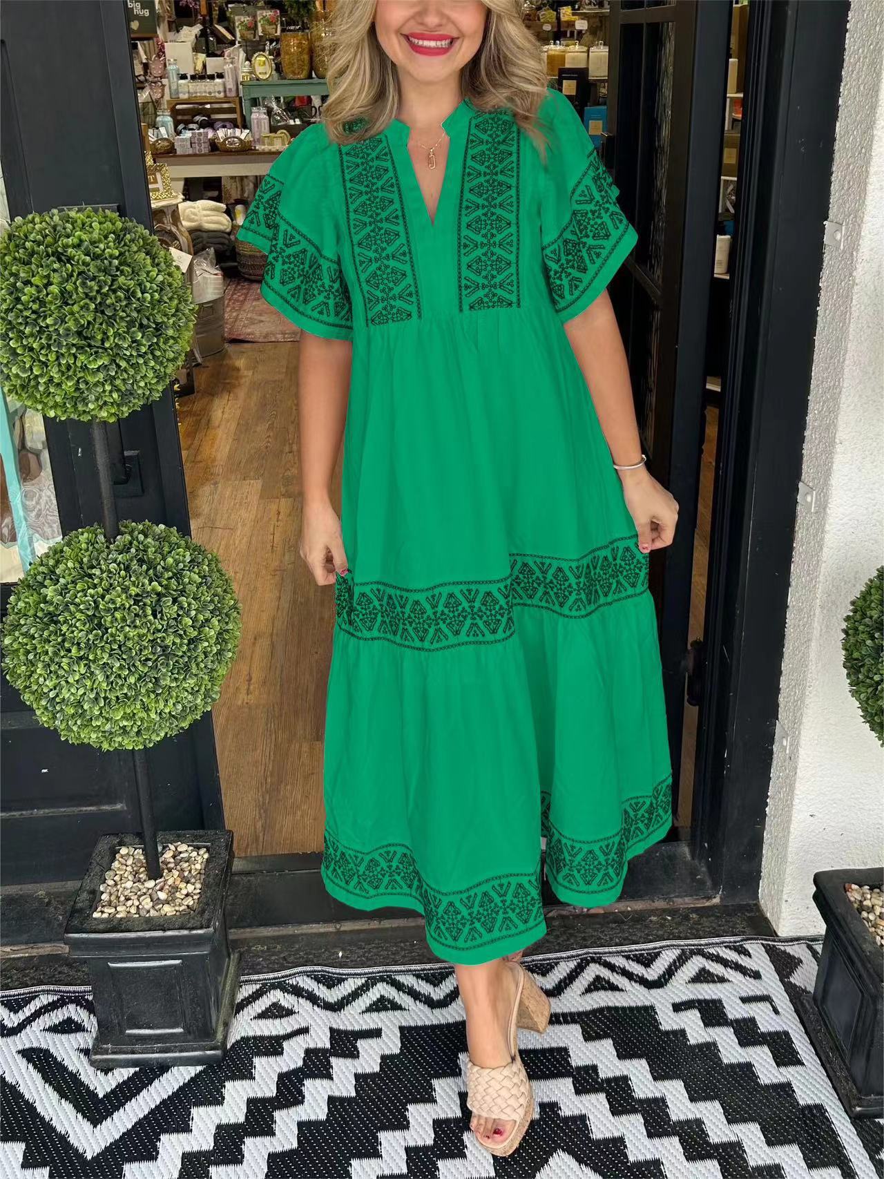 V-neck Printed Dress