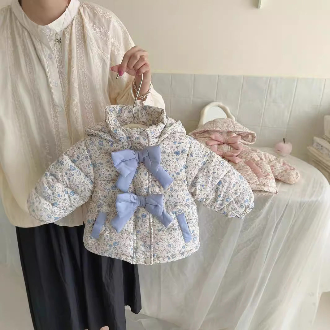 Kids' Floral Bow Hooded Down Jacket