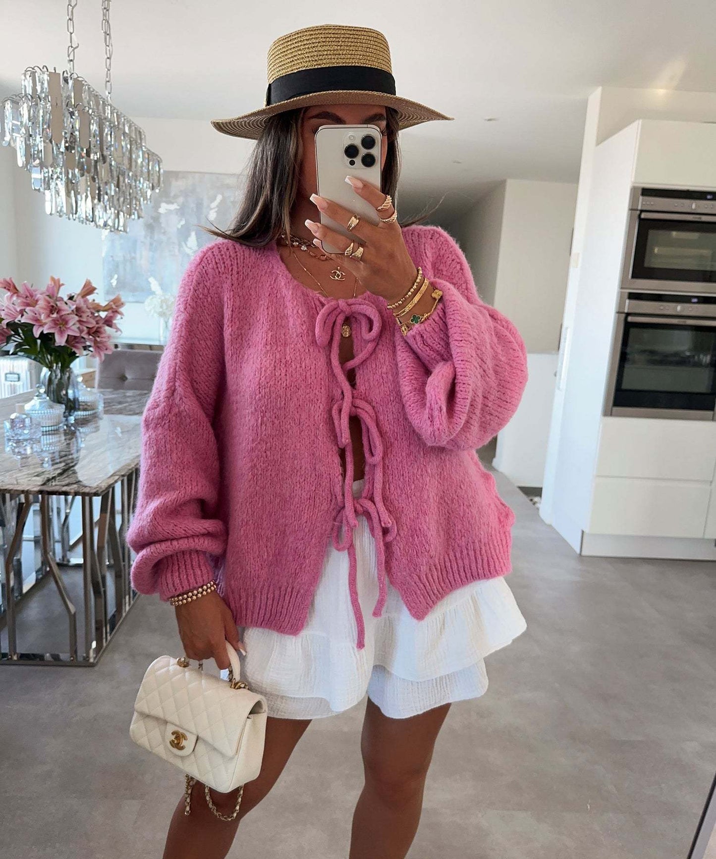 Women's Round Neck Lace-up Knitted Cardigan Sweater