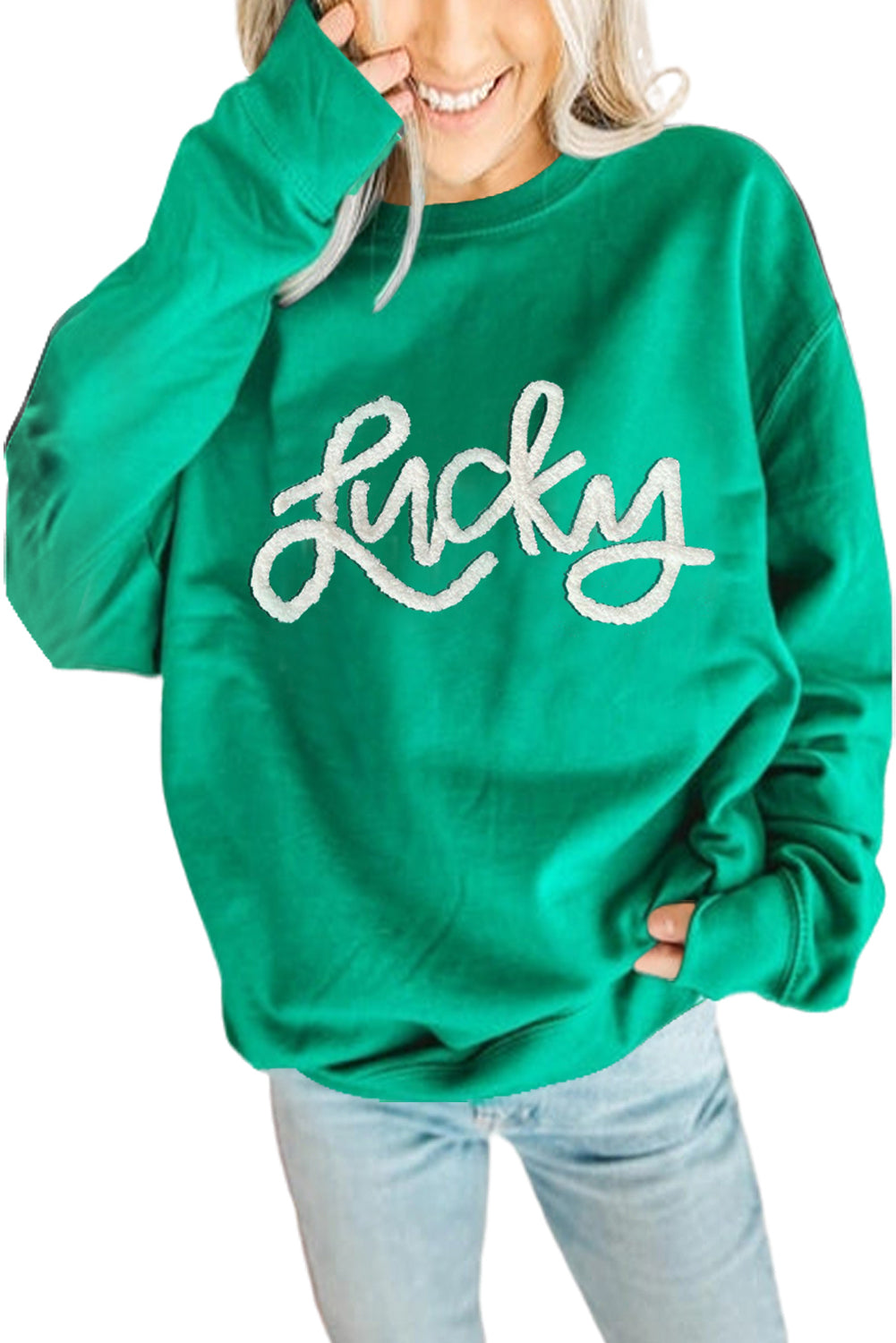 LUCKY Aphabet Chenille Embroidered Sweatshirt