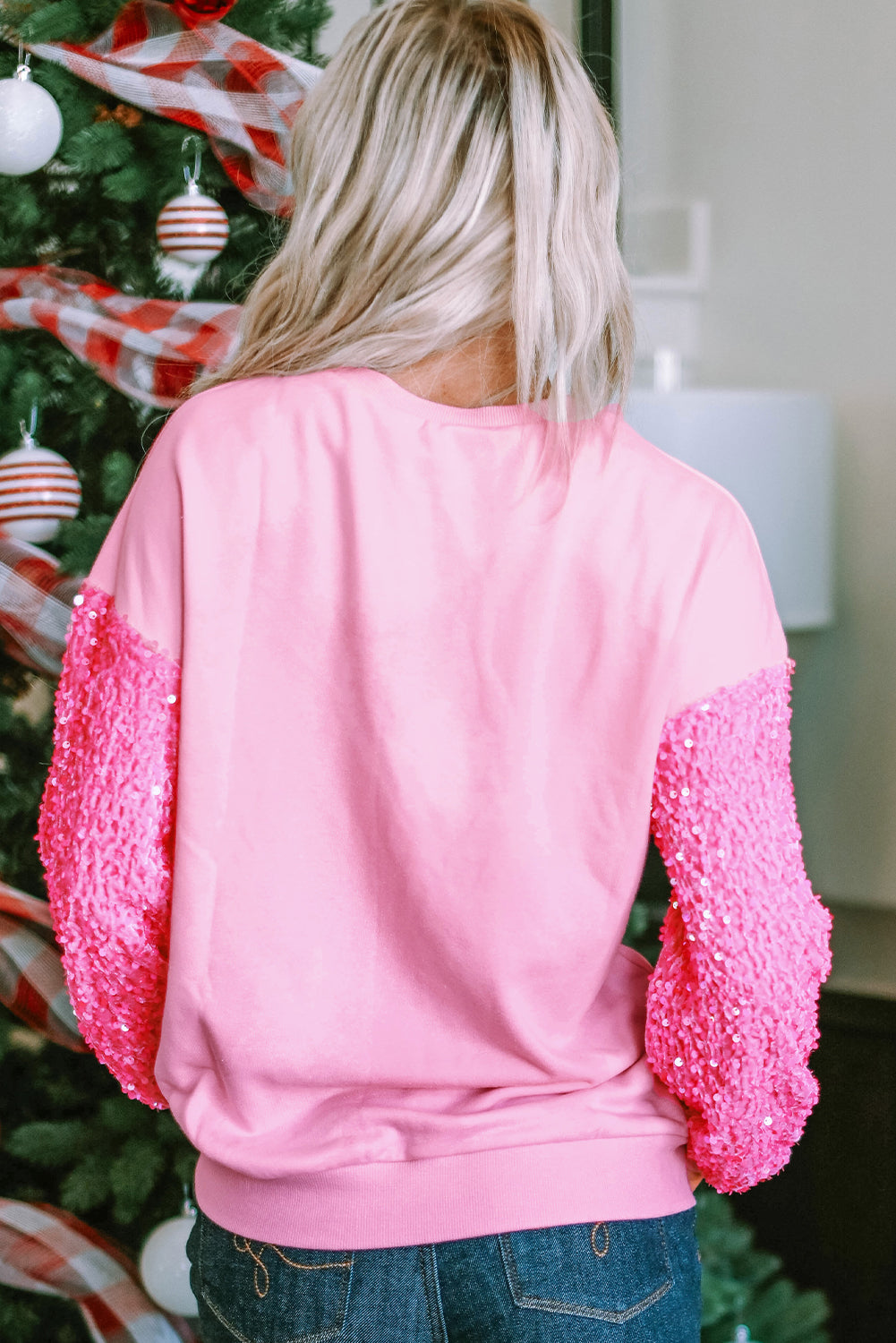 Heart Shape love Print Sequined Sleeve Top