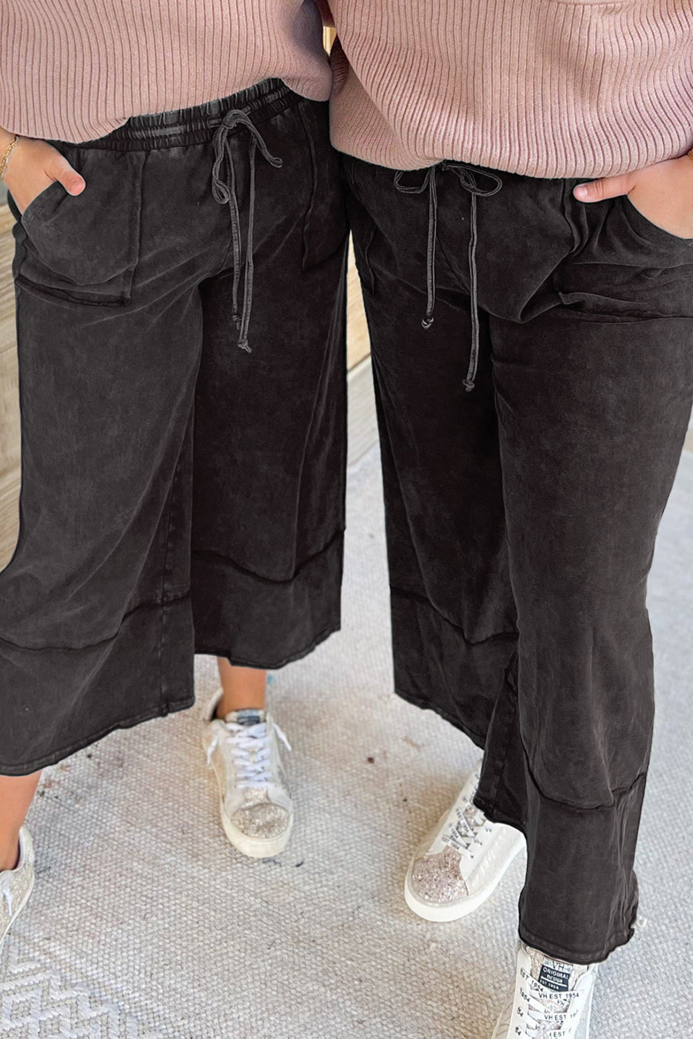 Plus Size Wash Wide Leg Cropped Pants