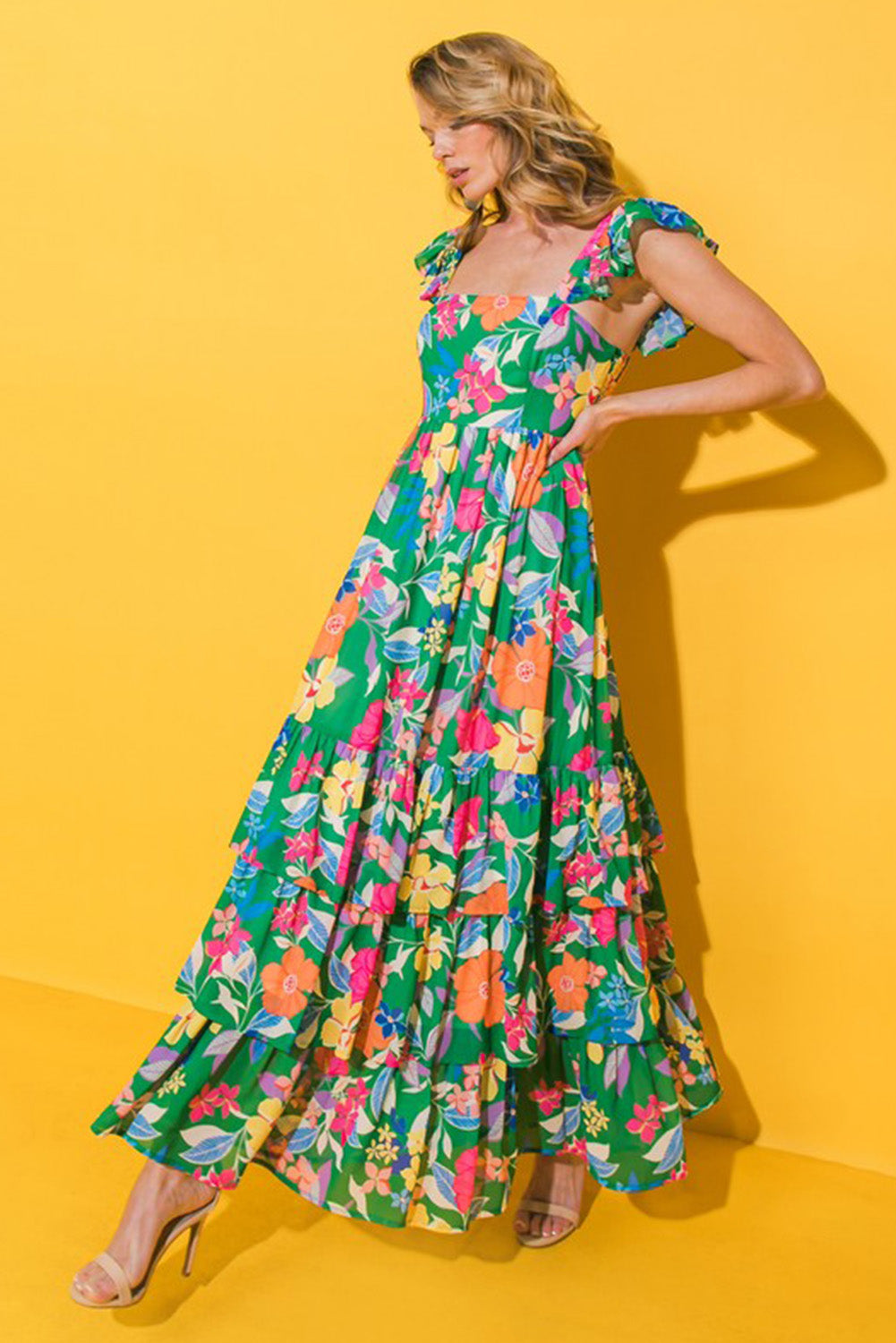 Floral Sleeveless Ruffle Tiered Maxi Dress