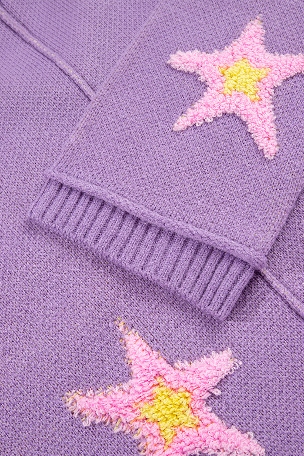 Brushed Star Graphic V Neck Drop Shoulder Oversize Sweater
