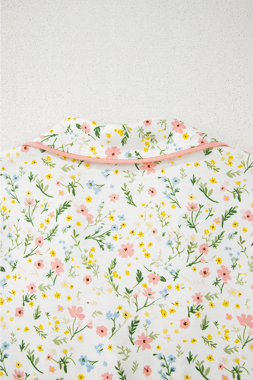 Floral Print Contrast Pipping Short Pajamas Set