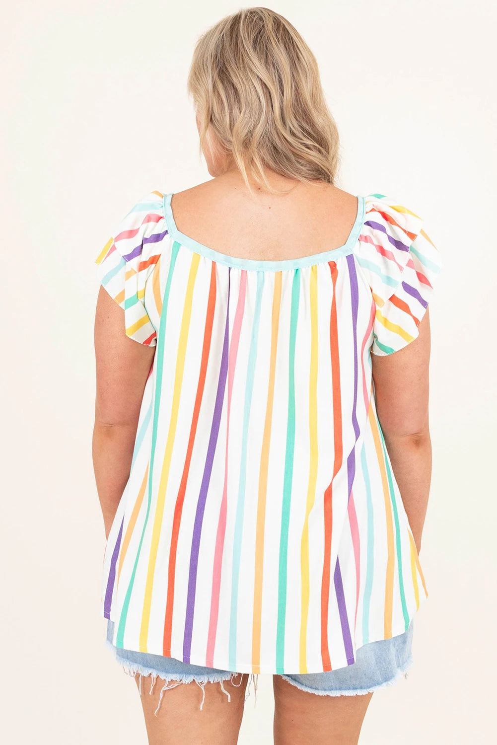 Plus Size Stripe Ruffled Sleeve Blouse