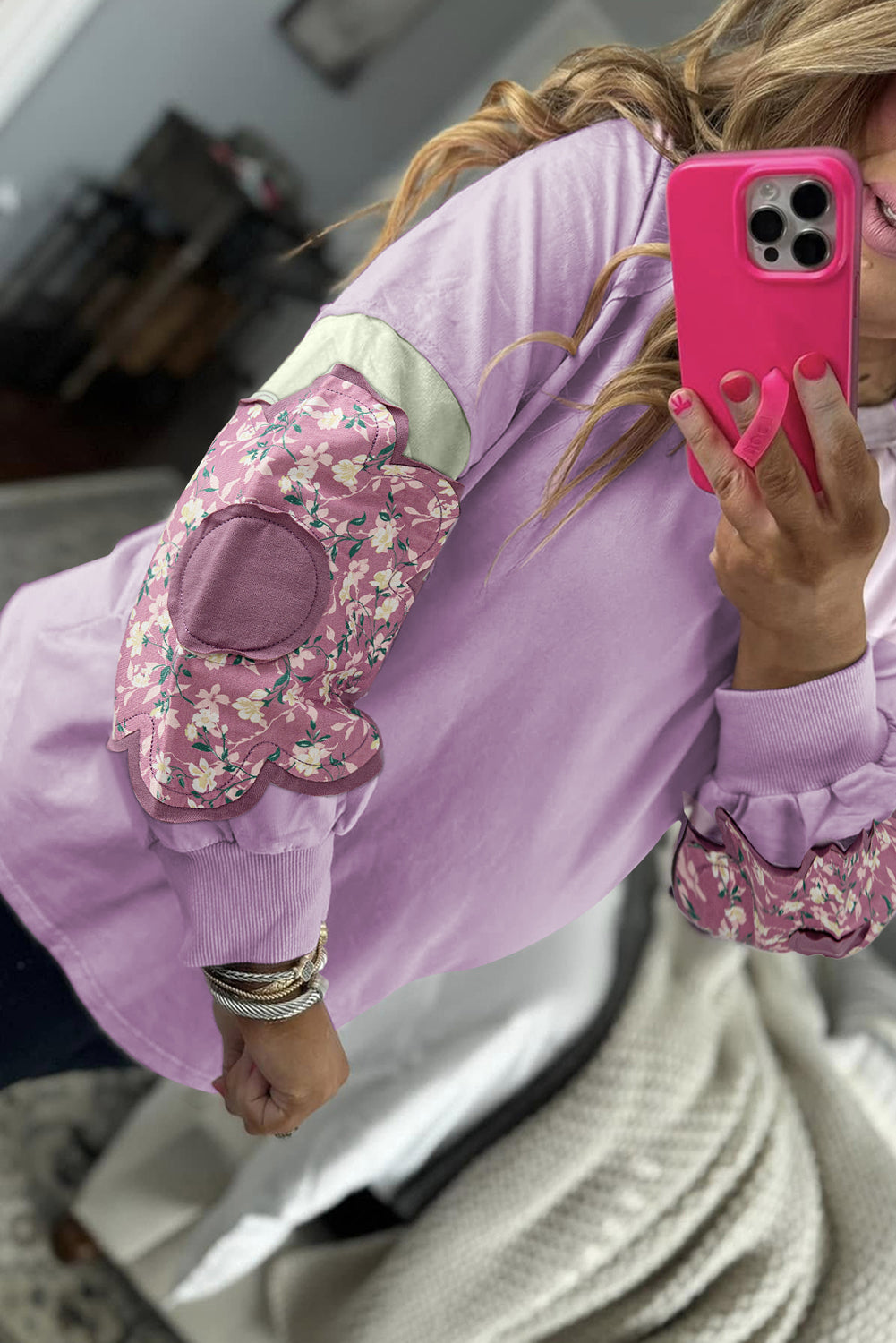 Flower Patch Colorblock Plus Size Pullover Top