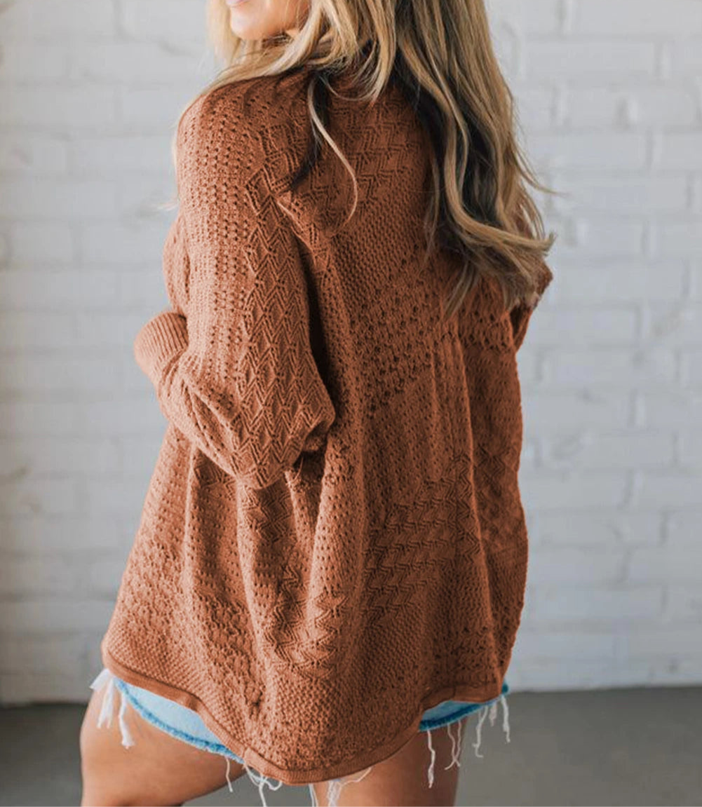 Hollowed Knit Open Front Cardigan