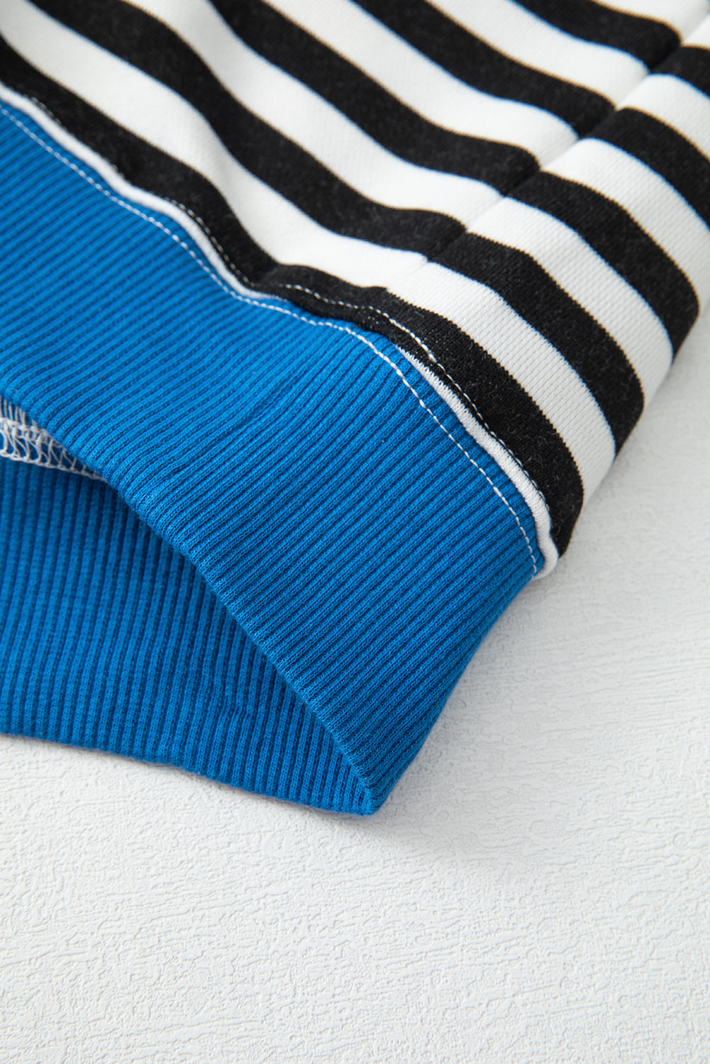 Striped Contrast Ribbed Trim Crossed Stitch Drop Shoulder Sweatshirt