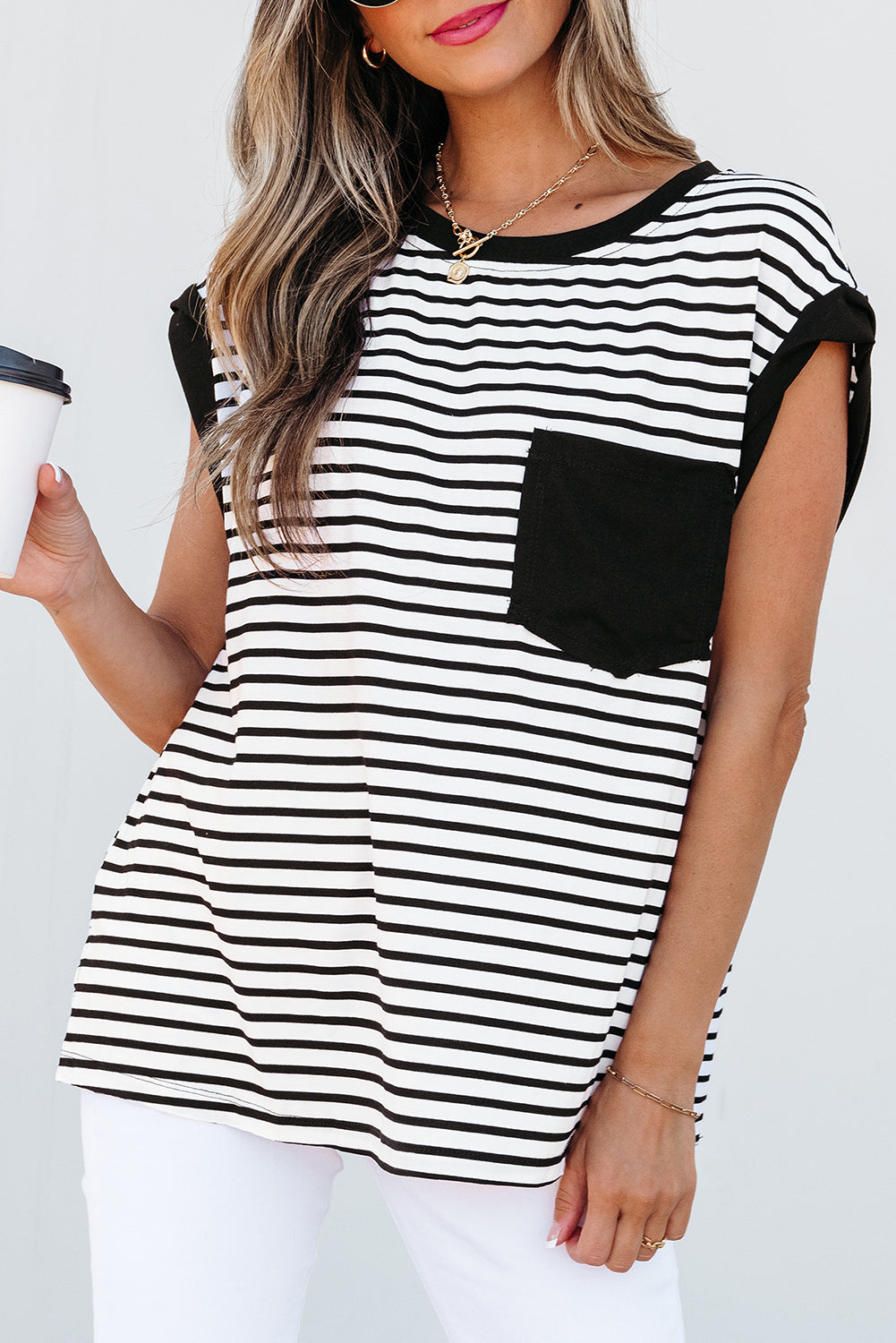 Chest Pocket Patch Round Neck Tank Top