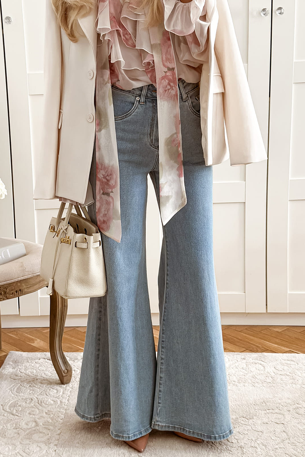 High Waist Button Zip Fly Bell Bottom Jeans