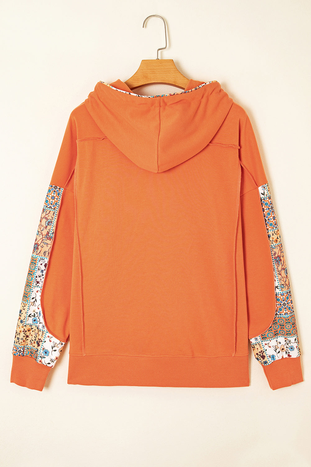 Mix Floral Patchwork Side Slit Drawstring Hoodie