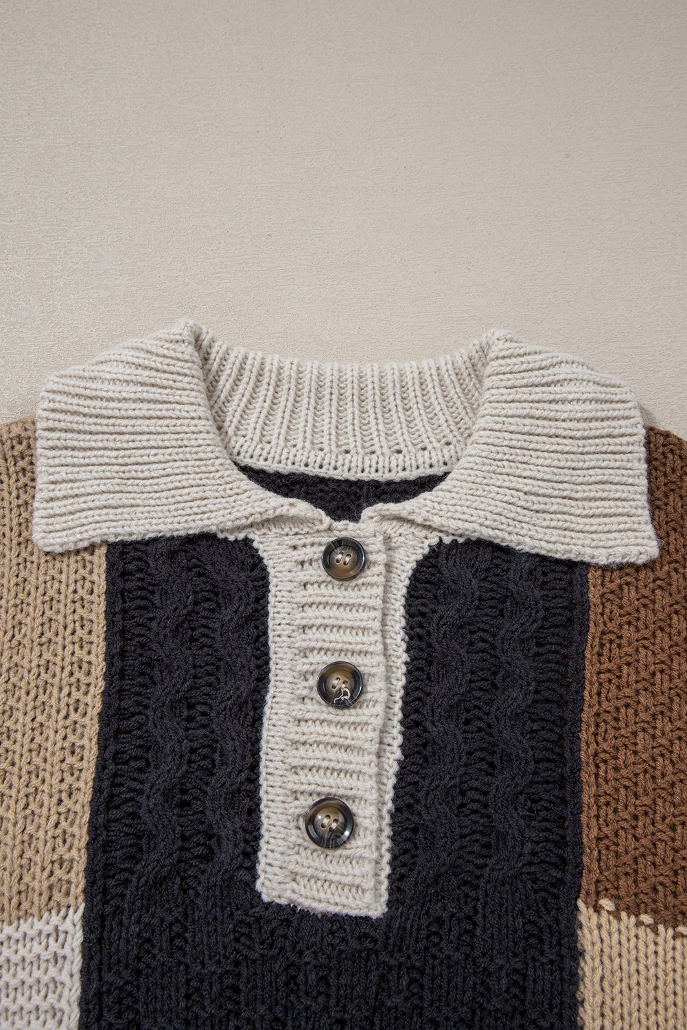 Knit Sleeve Buttons Collared Sweater