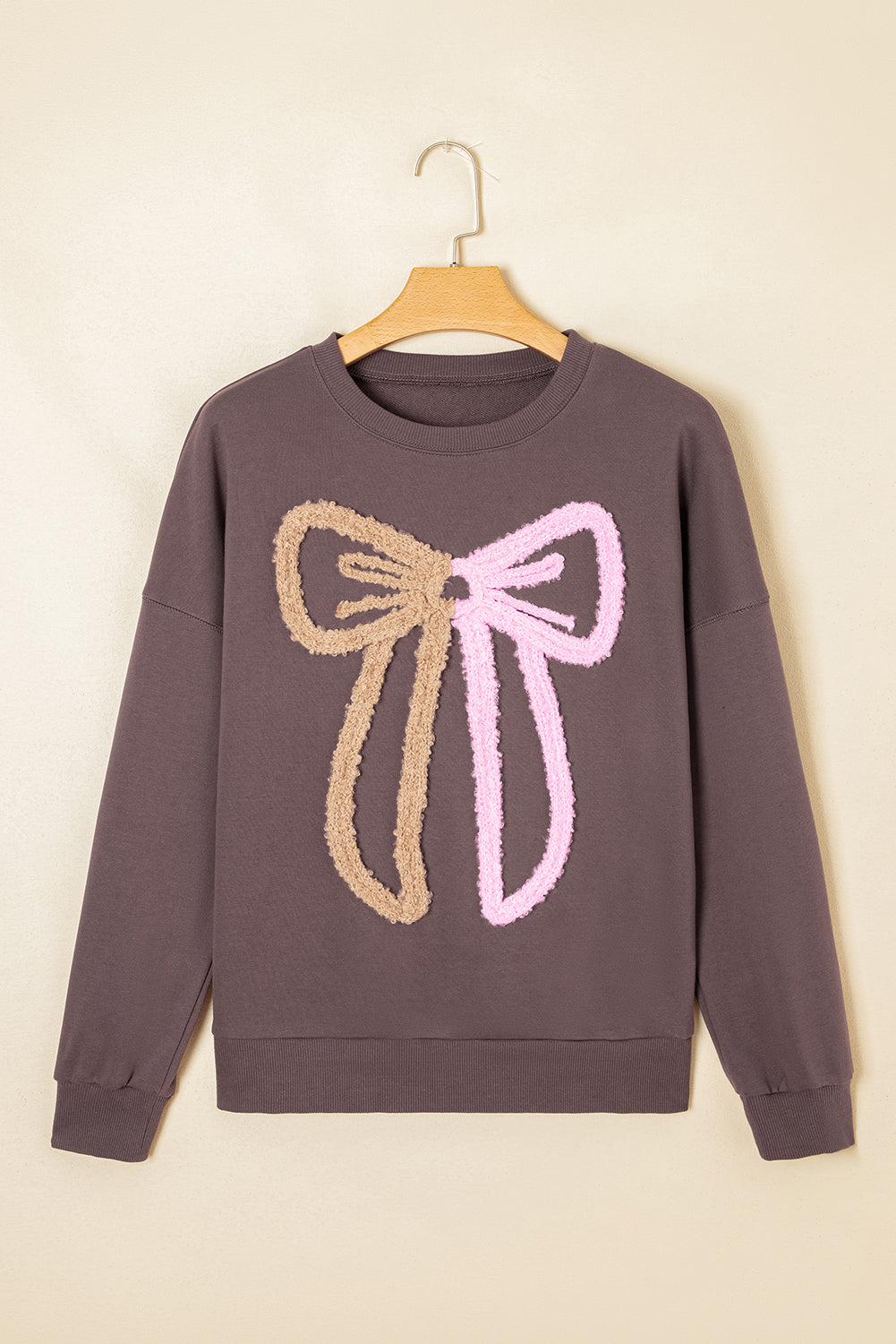Contrast Terry Bow Pattern Drop Shoulder Sweatshirt