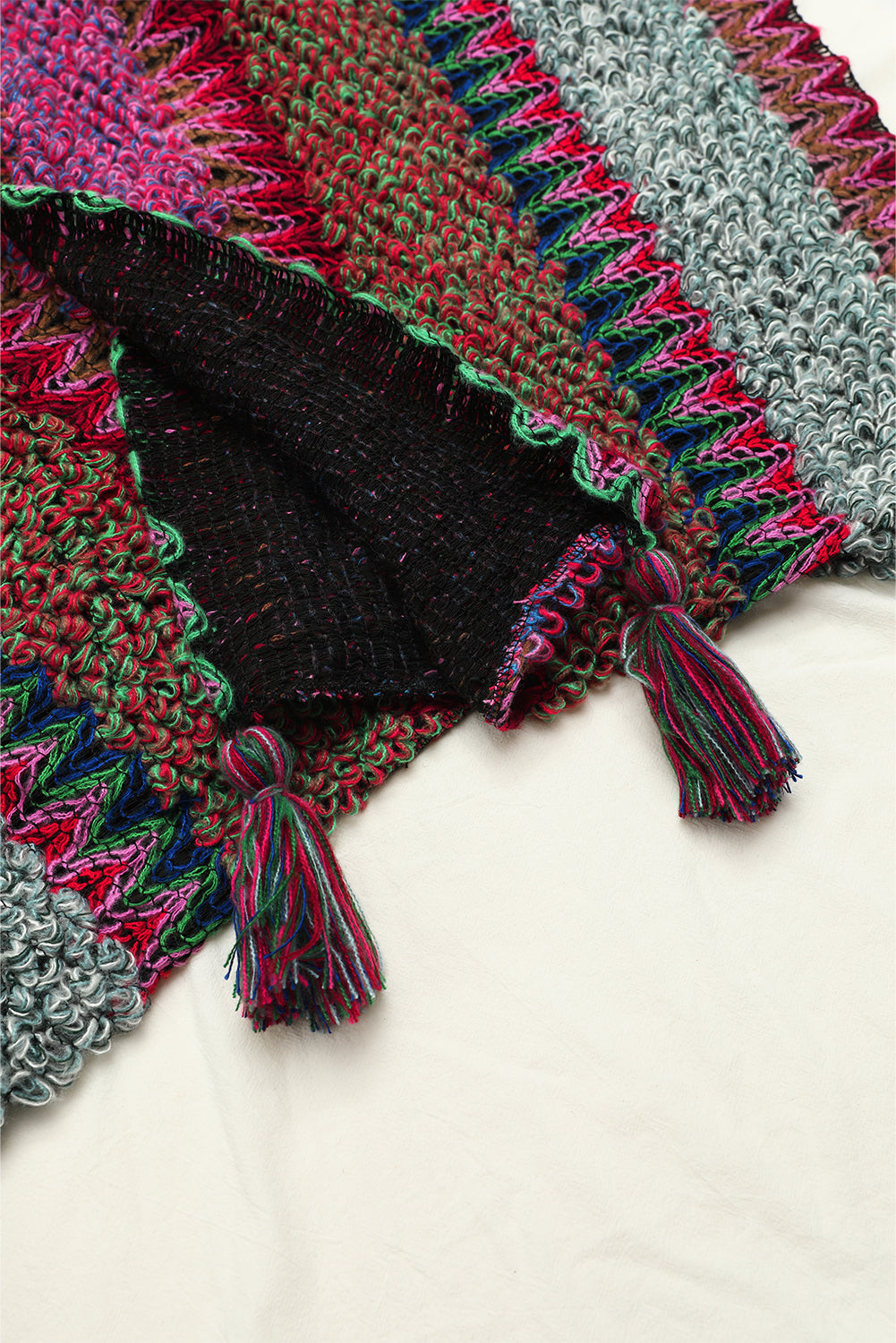 Ethnic Knit Shawl Wrap Cape Sweater Thickened Tassel Poncho Cloak