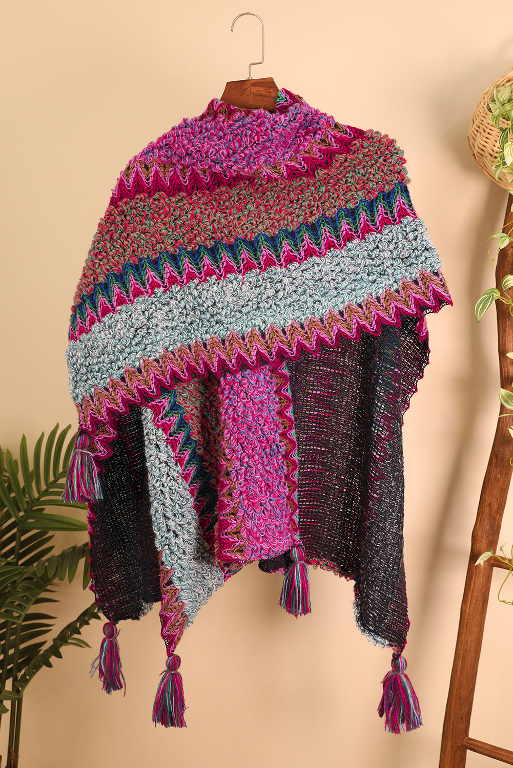 Ethnic Knit Shawl Wrap Cape Sweater Thickened Tassel Poncho Cloak