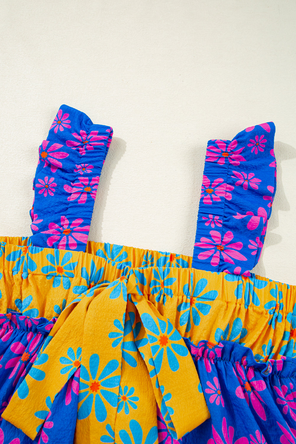 Floral Colorblock Flutter Straps Flowy Tank Top