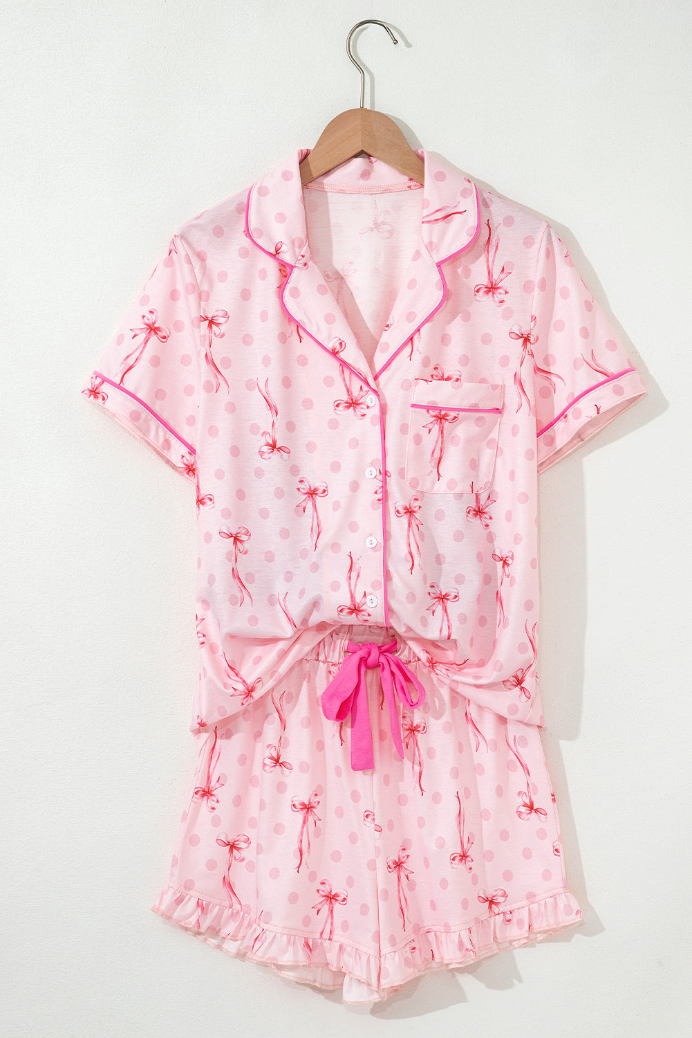 Floral Print Contrast Pipping Short Pajamas Set
