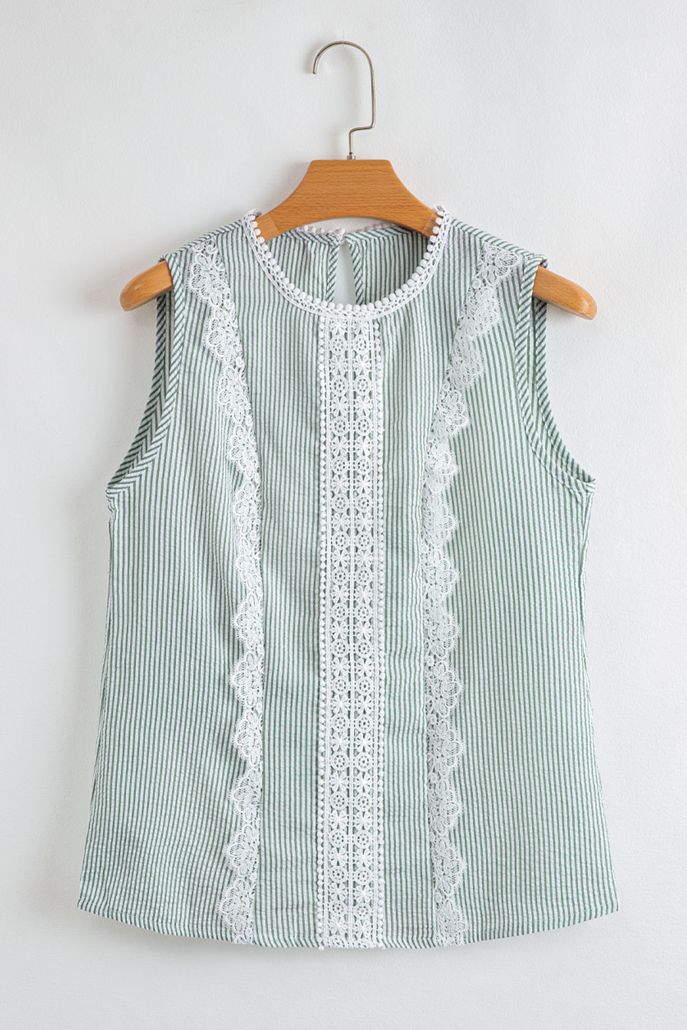Stripe Lace Patchwork Crew Neck Tank Top
