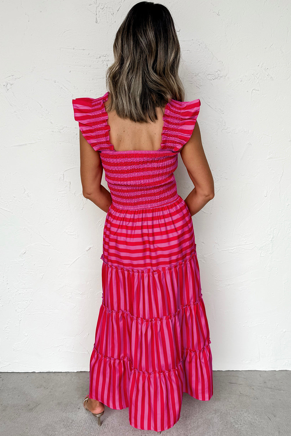 Flutter Sleeve Smocked Bodice Tiered Maxi Dress
