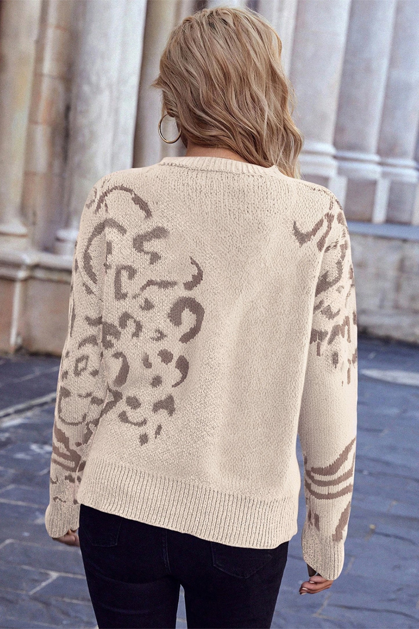 Leopard Print Detail Drop Shoulder Sweater