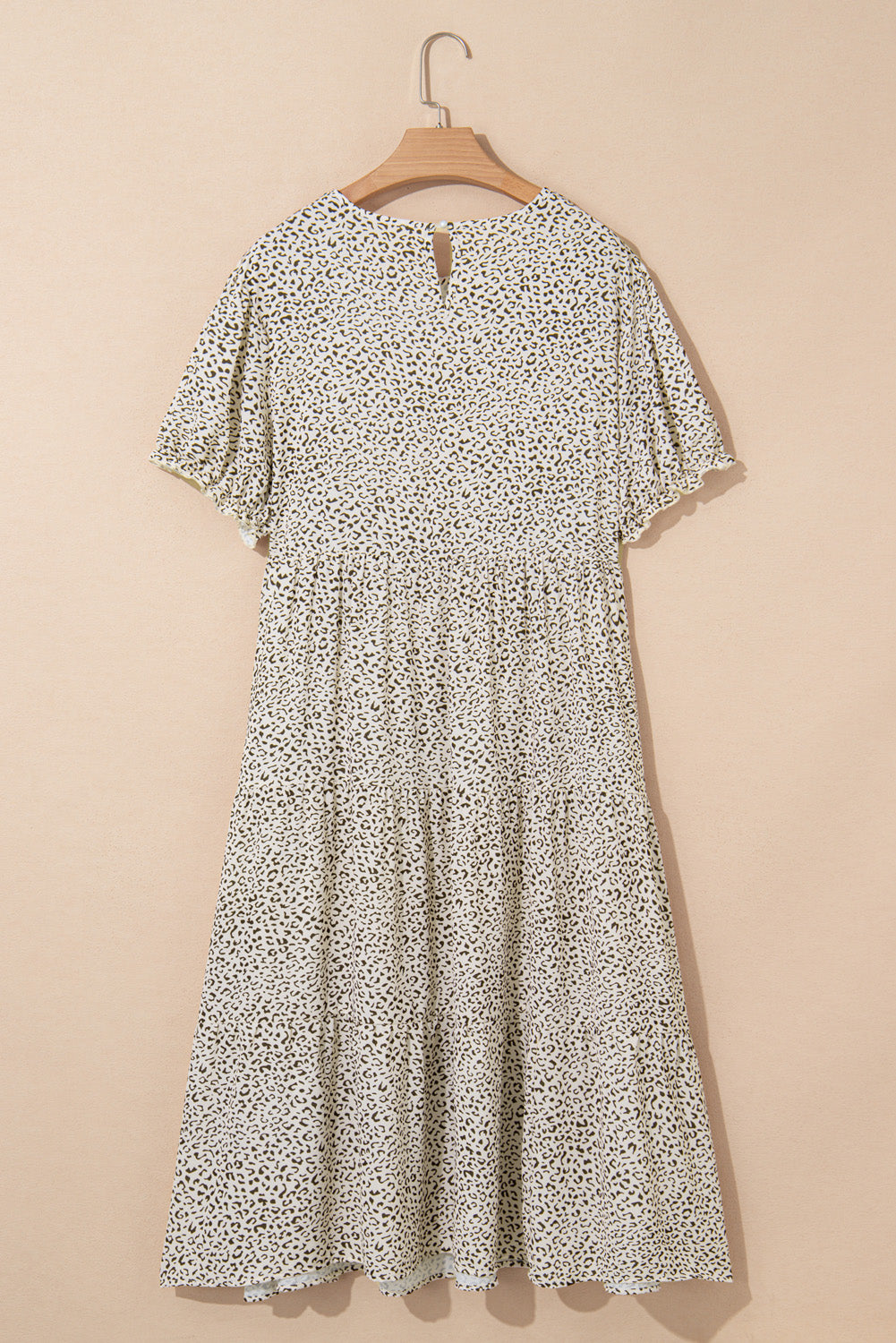 Plus Size Leopard Print Frill Trim Short Sleeve Flared Dress