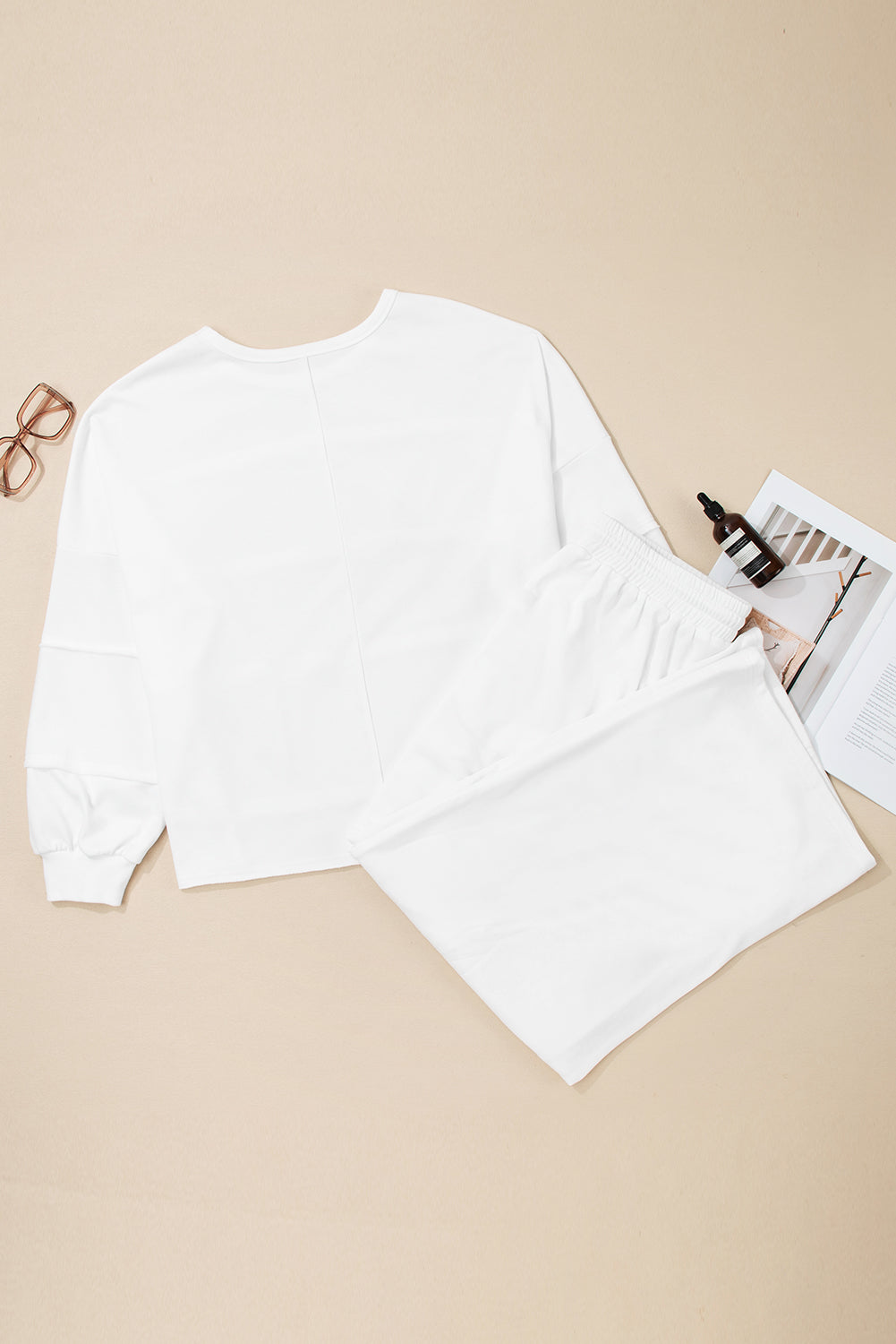 Textured Raw Seam Plus Size Pullover Top and Drawstring Pants Set