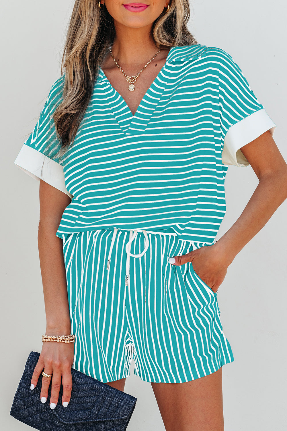 V Neck Tee and Casual Short Set