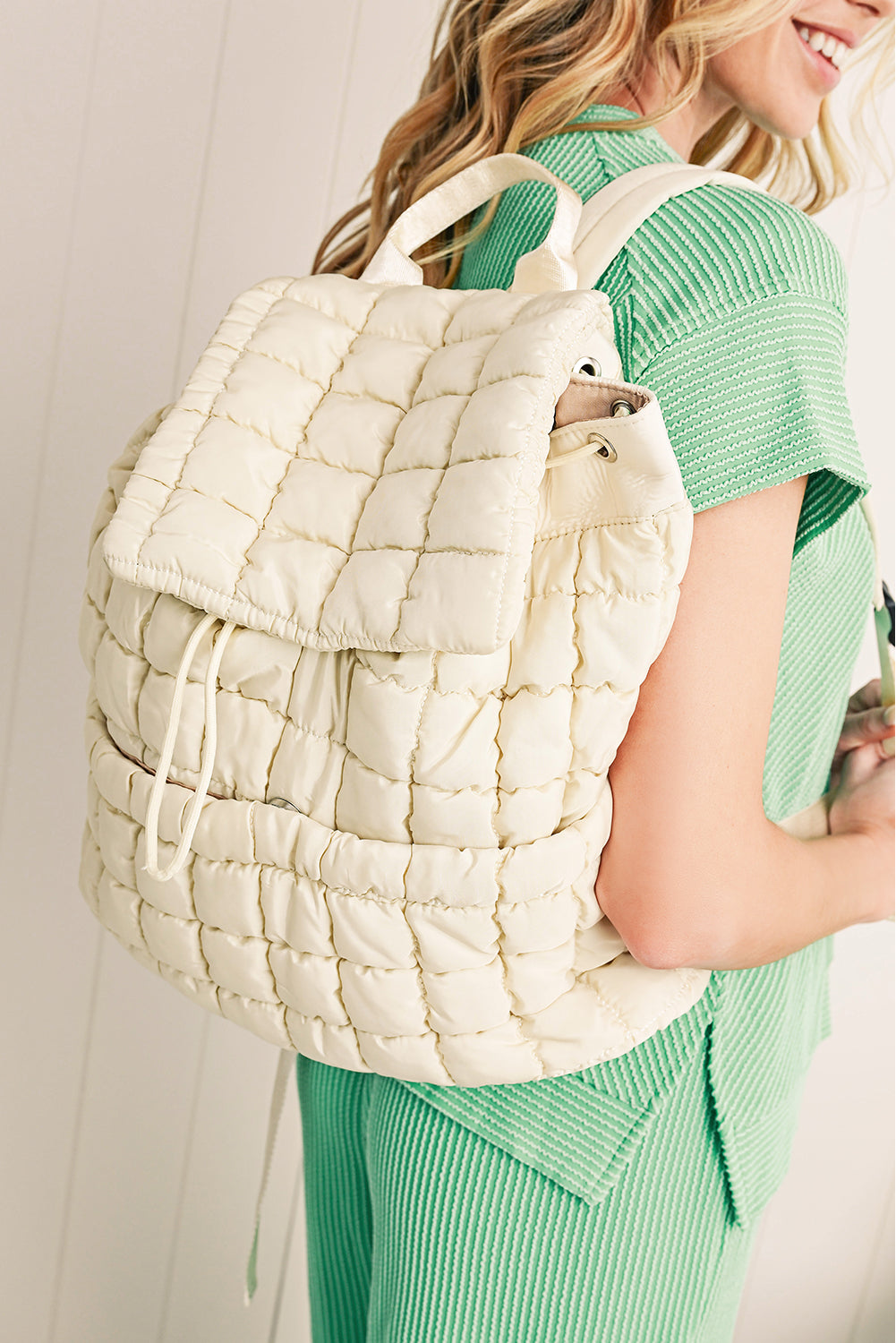 Solid Flapped Quilted Puffer Backpack