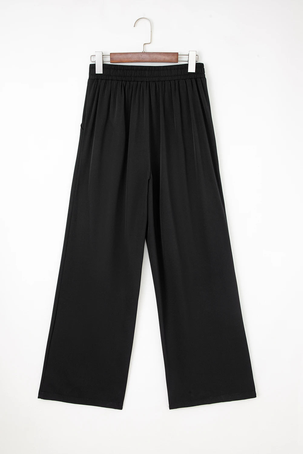 Detail Pull On High Elastic Waist Loose Straight Pants