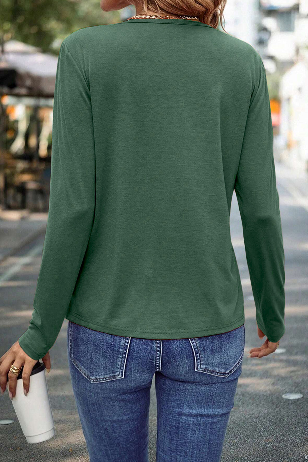 Asymmetric Seam Detail Solid Color Long Sleeve Top