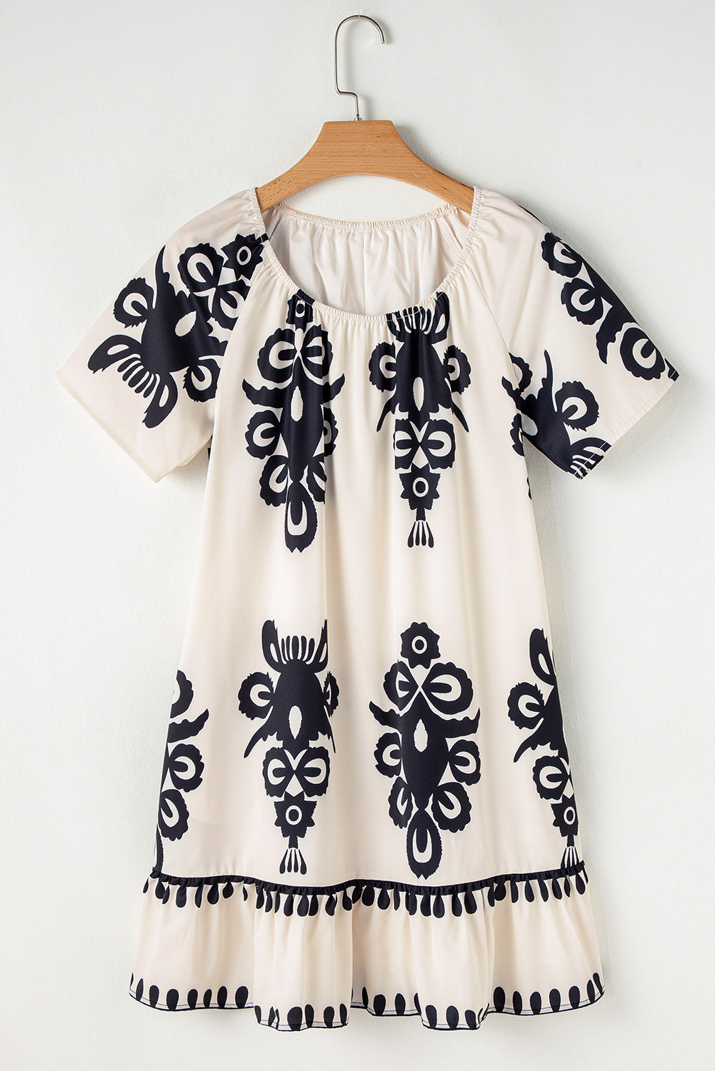 Western Print Ruffled Short Sleeve Loose Dress