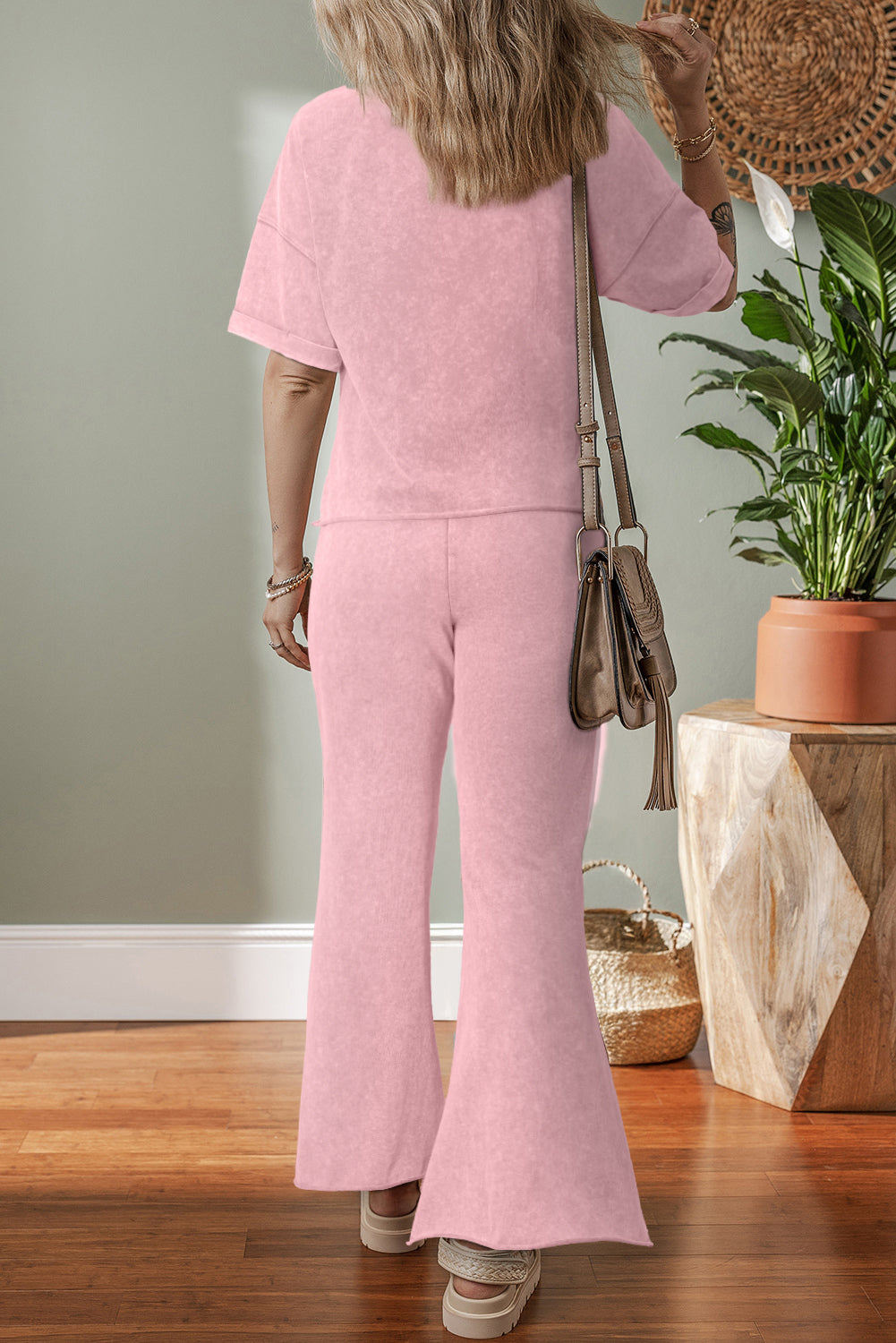 Floral Patch Exposed Seam Raw Edge Pants Set