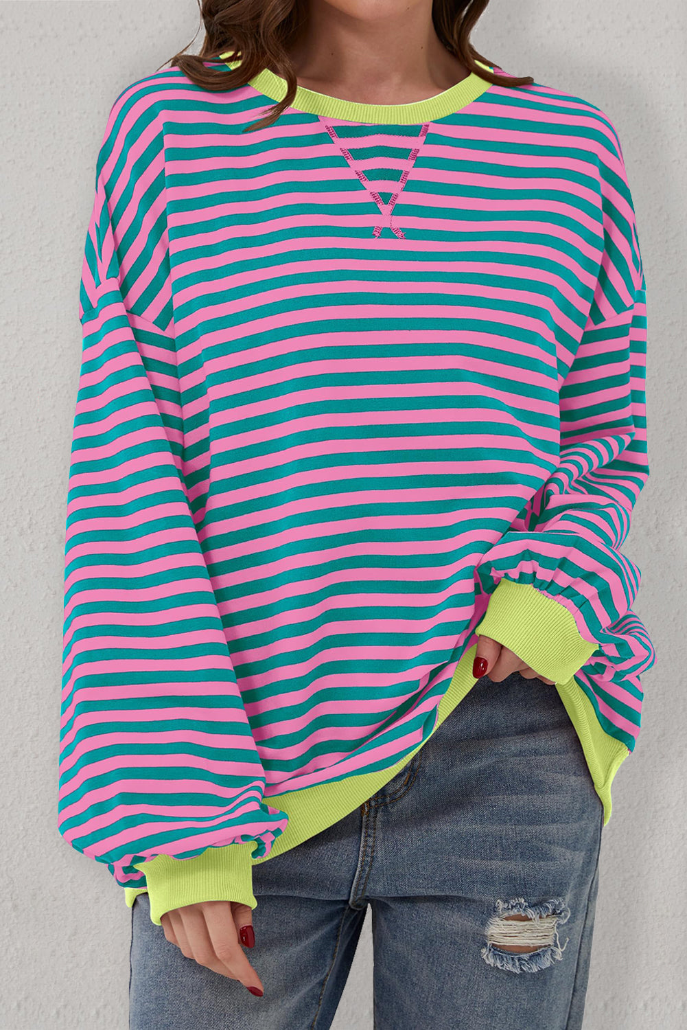 Oversized Contrast Trim Pullover Sweatshirt