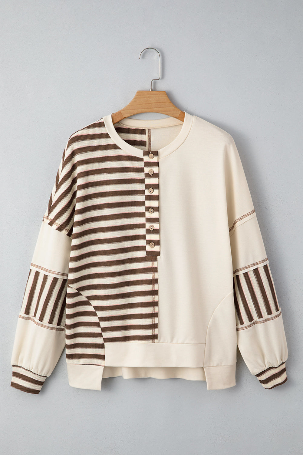 Stripe Stitched Detail Color Block Patchwork Oversized Pullover Top